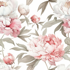 Watercolor peonies seamless pattern