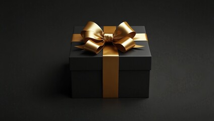 Obraz premium Opening black gift box with golden shiny bow on black background 3D Rendering