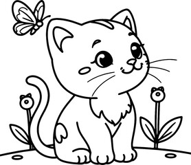  coloring book, coloring, outline, line, cartoon, animal, cute, funny, pet, drawing, character, cat, icon, illustration, art, animals, kitty, kitten, vector, black, cover book, book, paint
