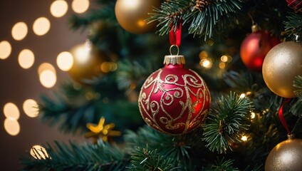 Putting ornaments on the Christmas tree