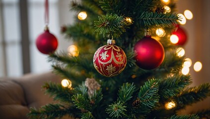 Putting ornaments on the Christmas tree