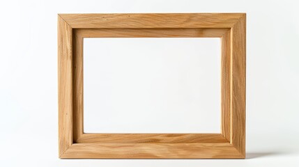 Empty wooden picture frame standing on white background