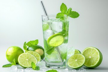 Fototapeta premium Refreshing Lime and Mint Cocktail with Ice