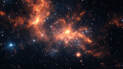 Naklejka premium A distant starfield with scattered cosmic particles and faint glowing remnants from an ancient cosmic collision.