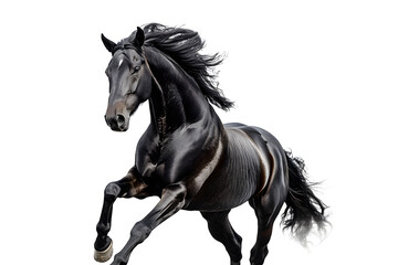 Beautiful black horse galloping isolated on white background
