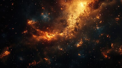 Naklejka premium A cosmic landscape showing glowing, ethereal residue from ancient stellar events, blending with the dark, vast universe.