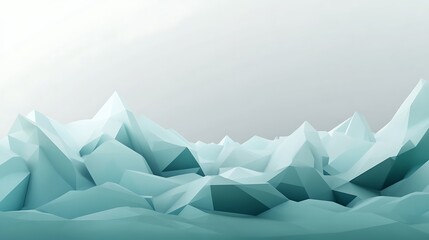 Frozen Elegance - Abstract Teal and Gray Gradient with Low-Poly 3D Icebergs