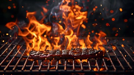 Barbecue Grill With Fire Flames - Empty Fire Grid On Black Background. 
