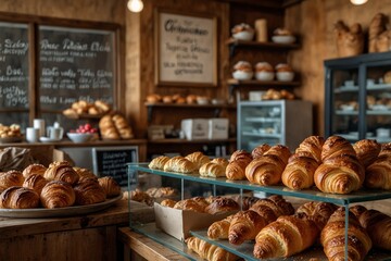 Rustic Bakery Counter with Croissants