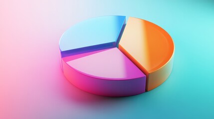 Obraz premium High-resolution image of a 3D pie chart with gradient colors and glossy finish, presenting data with a polished and eye-catching appearance.