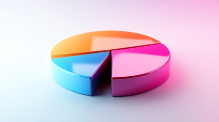 Obraz premium High-resolution image of a 3D pie chart with gradient colors and glossy finish, presenting data with a polished and eye-catching appearance.