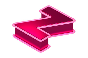 Isometric 3D letter Z in metallic pink. 3D rendering display font suitable for poster, web, advertising and modern design projects.