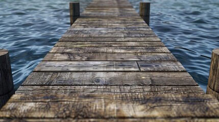 Fototapeta premium Wooden Dock Leading to Calm Blue Water - Realistic 3D Illustration