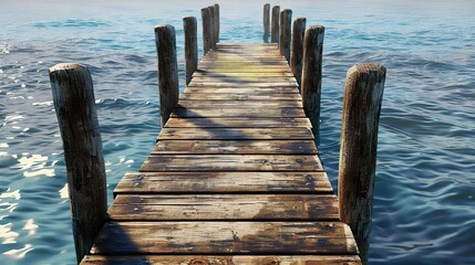 Wooden Pier Extending into Blue Water - 3D Illustration