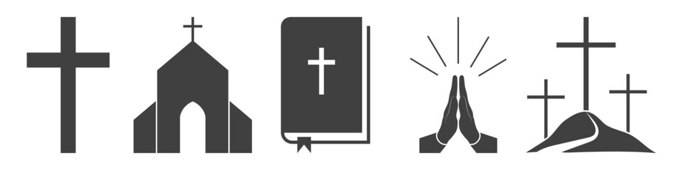 Fototapeta premium set of christianity icons on white background.