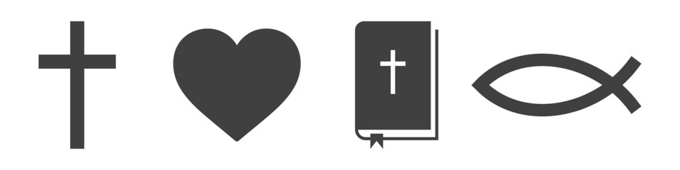 set of christianity icons on white background