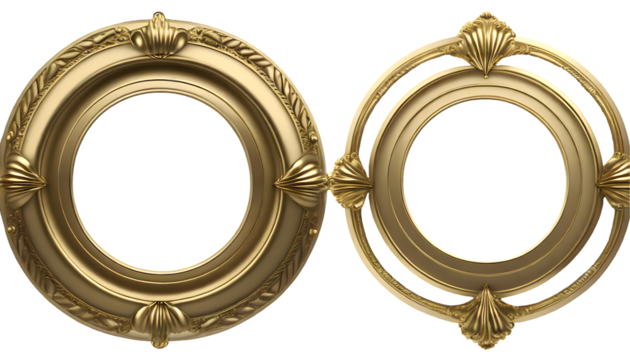 Gold Round Vintage Photo Frame 3d Illustration isolated on white background. Generative AI.