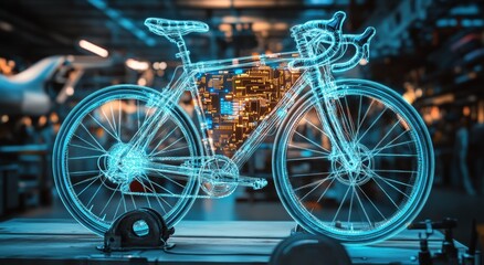 A photorealistic bicycle depicted in an aircraft facto