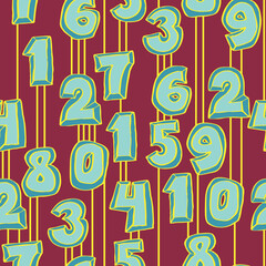 Hand drawn numbers seamless vector pattern for digital background, wallpaper and textile print. Cartoon style drawing. Education and finance theme, school lettering mathematic.