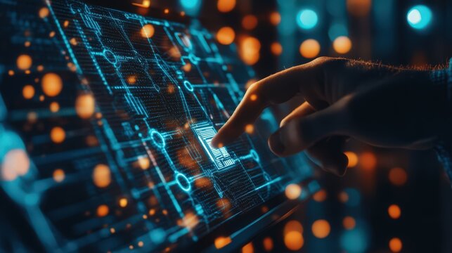 A digital tablet highlights a businessman