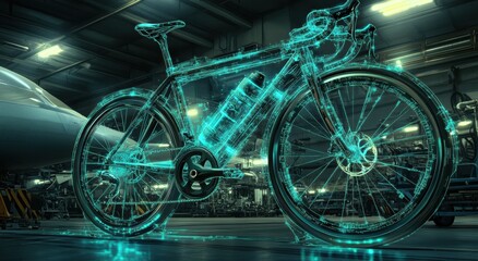 A photorealistic bicycle depicted in an aircraft facto