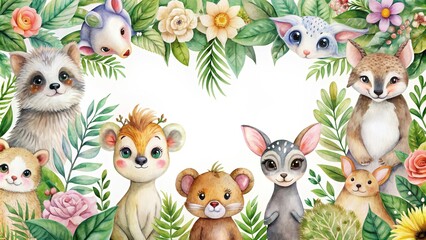 Naklejka premium Watercolour numbers featuring adorable animals and botanical elements, watercolour, numbers, cute, animals