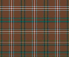 Plaid fabric pattern, brown, green, white, seamless for textiles and design clothing, skirts, pants, aprons, tablecloths, blankets or decorative fabrics. Vector illustration.