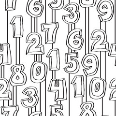 Hand drawn numbers seamless vector pattern for digital background, wallpaper and textile print. Cartoon style drawing. Education and finance theme, school lettering mathematic.