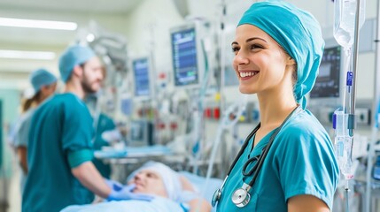 Obraz premium Medicalsurgical nurse a hospital providing care to a postoperative patient