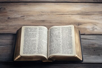 Obraz premium Open Bible on Wooden Table