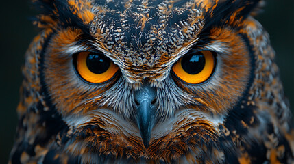 A highly detailed portrait of an owl, with striking yellow eyes and intricate feather patterns.