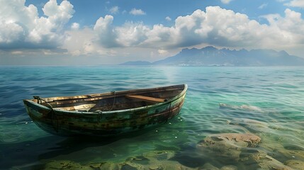 abandoned old boat on the sea , Old fisherman boat on the beach