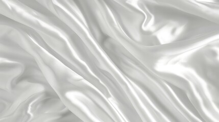Naklejka premium Flowing White Satin Fabric Background, Luxury Texture with Soft Elegant Drapes and Shiny Pattern