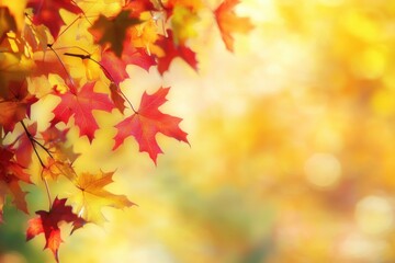 Vibrant red and yellow autumn leaves with a warm golden background.
