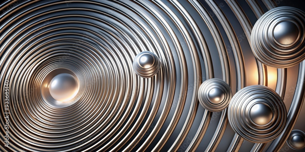 Aufkleber abstract motion background featuring psychedelic twisting circles with round striped silver lines , 