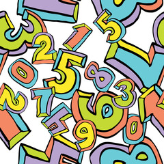 Hand drawn numbers seamless vector pattern for digital background, wallpaper and textile print. Cartoon style drawing. Education and finance theme, school lettering mathematic.