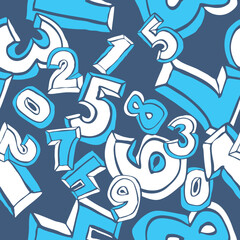 Hand drawn numbers seamless vector pattern for digital background, wallpaper and textile print. Cartoon style drawing. Education and finance theme, school lettering mathematic.