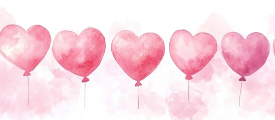 Pink watercolor heart shaped balloons Background template for greeting cards Simple illustration suitable for birthdays Valentine s Day weddings Mother s Day and expressions of love web use