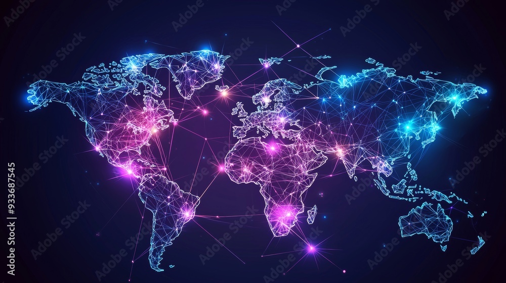 Poster global network connection world map abstract background