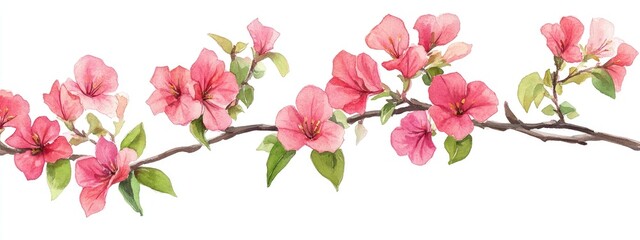 Pink bougainvillea Watercolor illustration of a decorative tree branch adorned with petite blooms