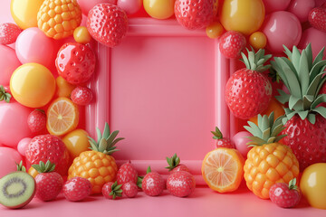 Colorful Fruits Frame Background - Space for Text