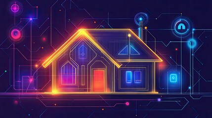 Naklejka premium Smart house with glowing lines and points showcasing smart home technology concept