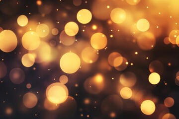 Golden bokeh lights on dark background, festive mood