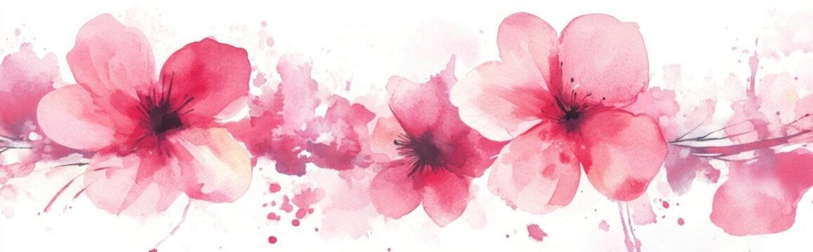 Pink watercolor flowers created with watercolor and ecoline ideal for decoration or allover print designs