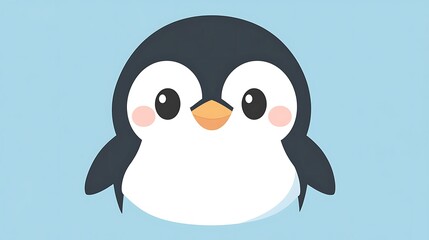 Obraz premium Adorable Penguin Character in Cute Kawaii Style on Pastel Blue Background - Simple 2D Vector Illustration