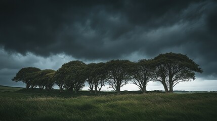 A stormy sky above The Dark Hedges, with the dark clouds adding to the eerie atmosphere of the ancient trees.