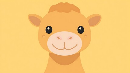 Adorable Camel Face in Cute Kawaii Style on Pastel Caramel Background - Vector Illustration with Simple 2D Design