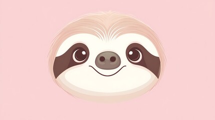 Obraz premium Adorable Sloth in Kawaii Style on Soft Pink Background - Vector Illustration with Simple Shapes and Detailed Character Design