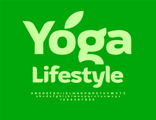 Vector green badge Yoga Lifestyle. Stylish cool Font. Modern Alphabet Letters and Numbers set