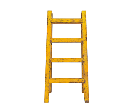 A sturdy yellow ladder standing upright, ideal for construction, home improvement, or DIY projects.